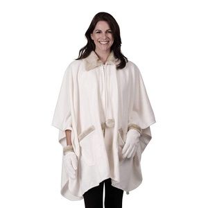 Le Moda White Zip Front Cape & Gloves